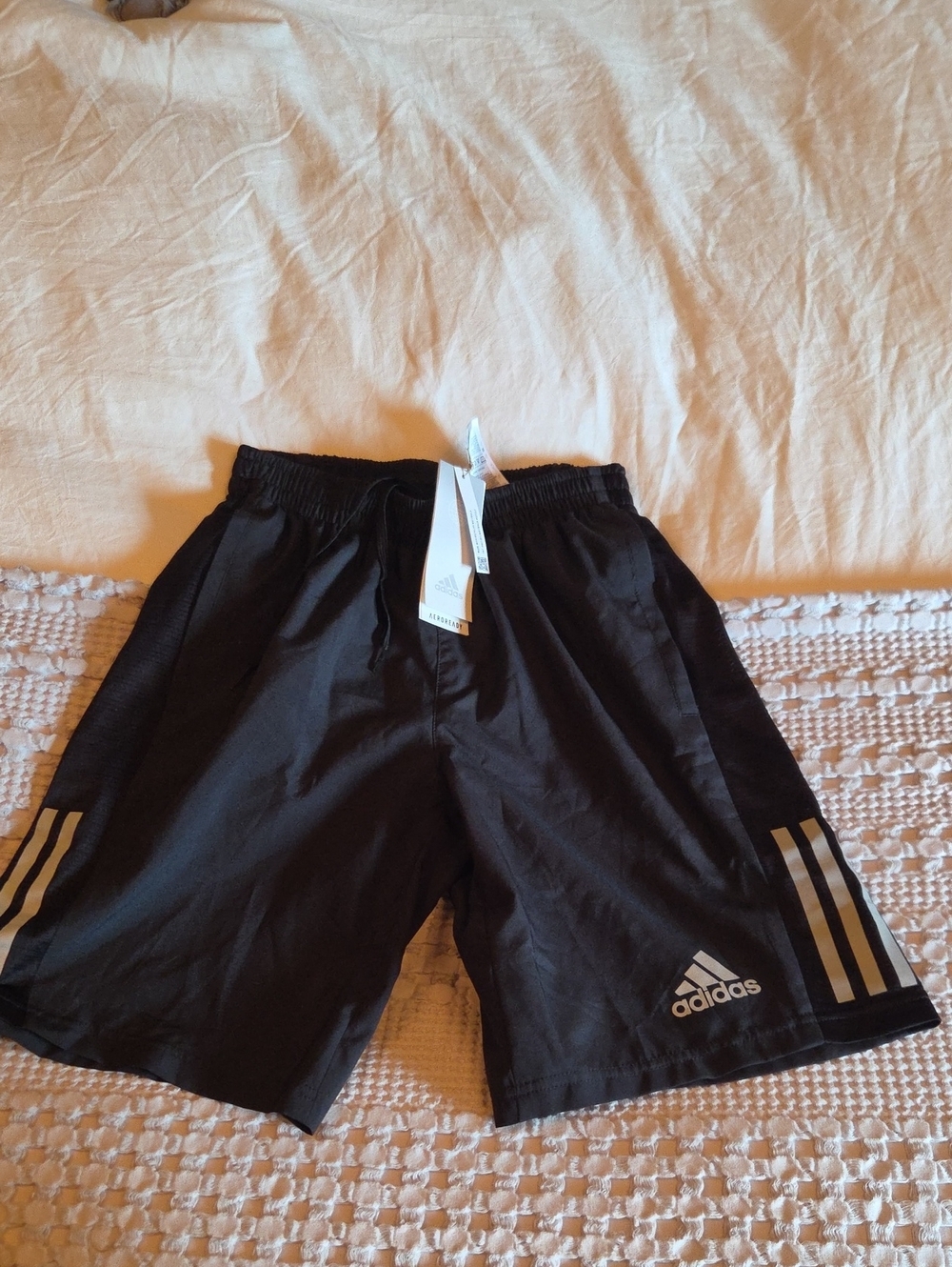 adidas Black Kids Athletic Shorts with Silver Stripes